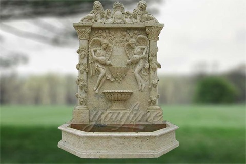 Outdoor Mythical Lion and Angel Marble Wall Fountain