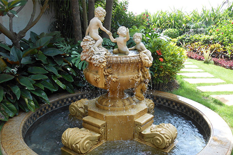 Hand Carved Marble Water Fountain with angel statues