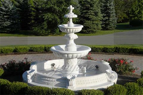 Factory Directly Sales 3 Tier Lion Head White Marble Fountain