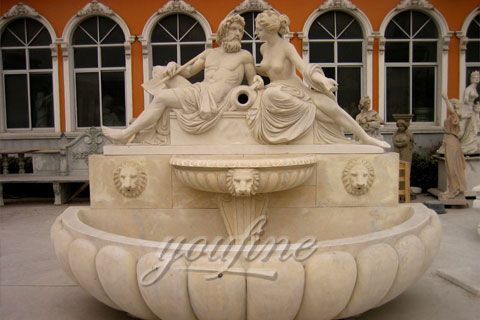 Outdoor Lion Head Wall Marble Fountain Sale by Factory