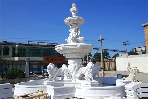 Hand Carving Lion Large Garden Marble Fountain For Sale