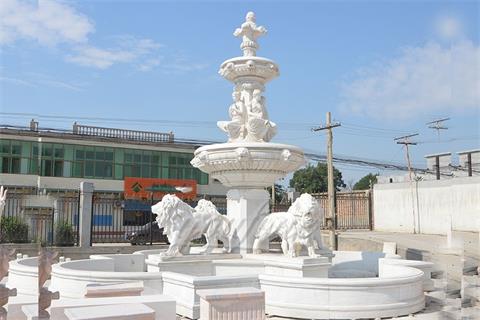 Large Animal Outdoor White Marble Lion Fountain