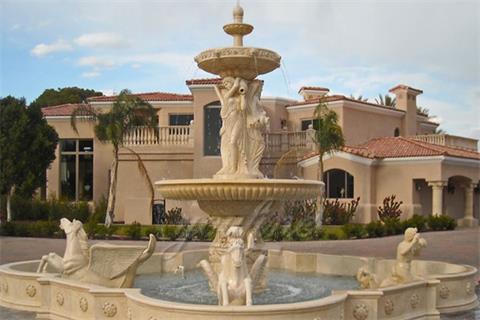 Large Garden Beige Marble Horse Outdoor Water Fountain