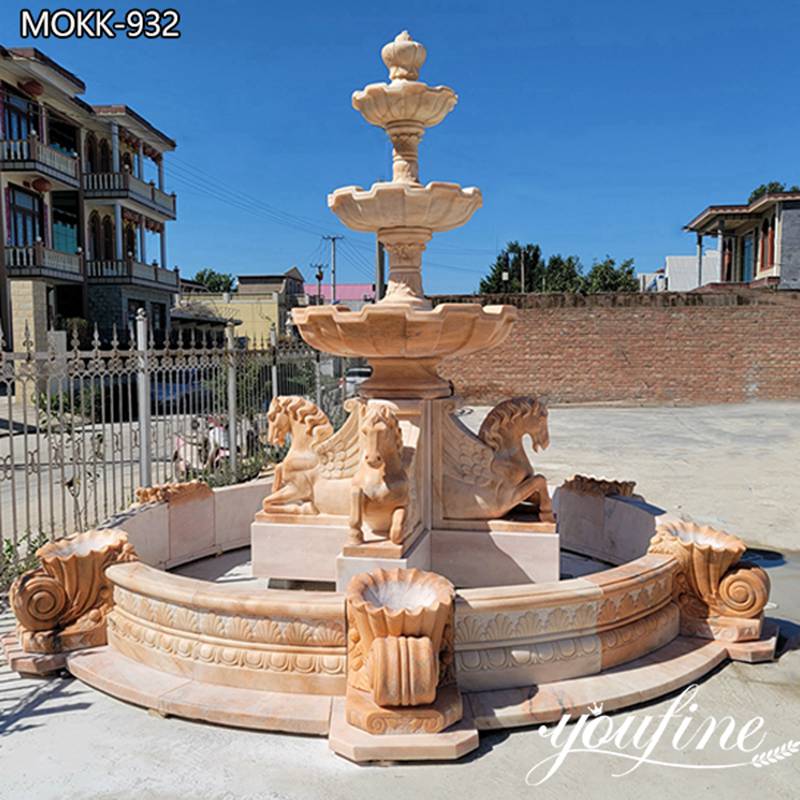 Hand Carved Marble Outdoor Horse Water Fountain MOKK-932