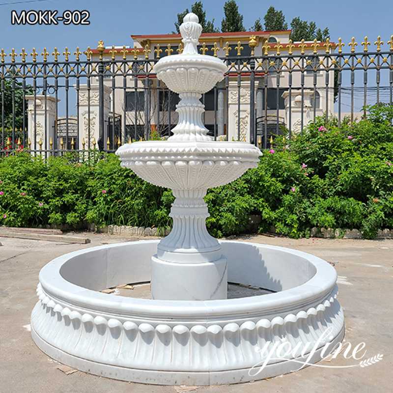 White Marble Two Tiered Water Fountain Garden Decor for Sale MOKK-902 (1)