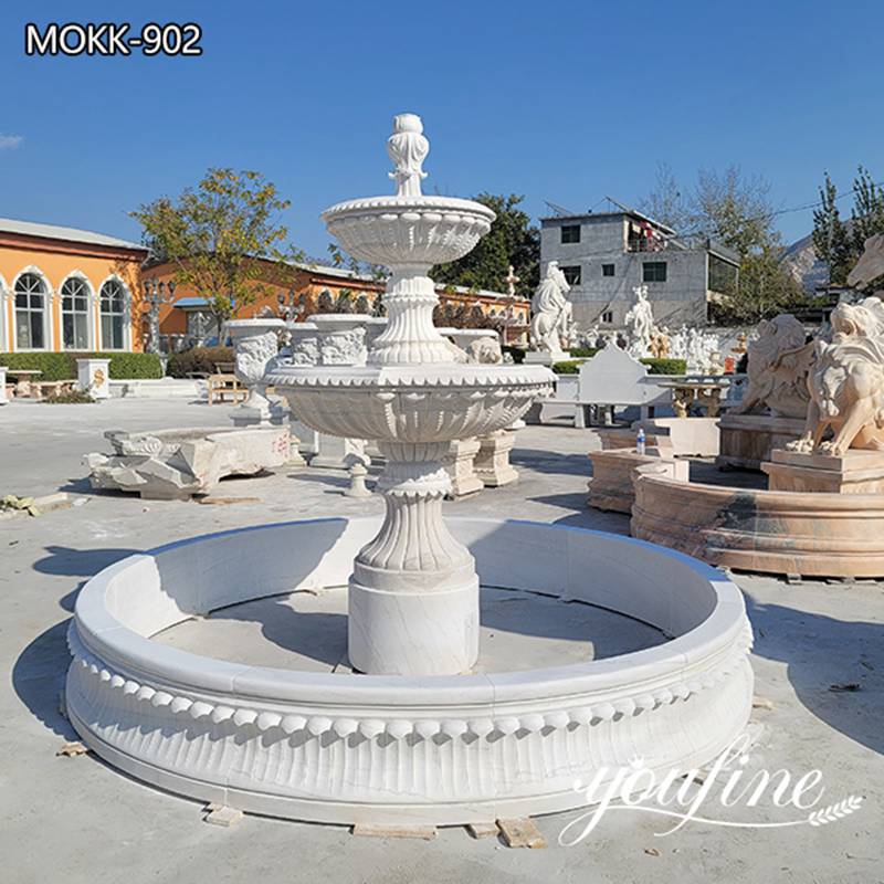 White Marble Two Tiered Water Fountain Garden Decor for Sale MOKK-902 (2)