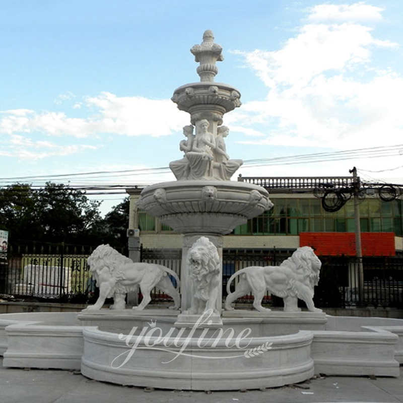 Hand Carved Natural White Marble Lion Fountain for Sale MOKK-03